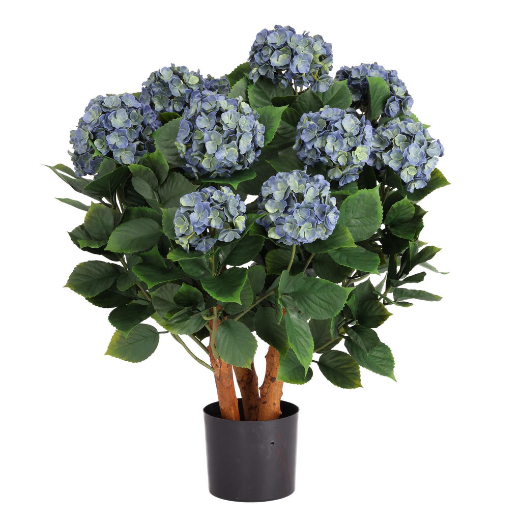 Blauwe kunsthortensia voor buiten met stelen van 80 cm, UV-bestendig.