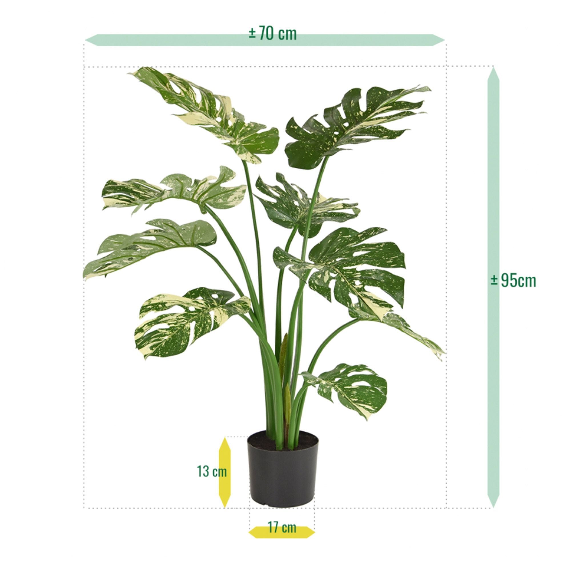 Monstera Deliciosa kunstplant 95cm - groen/bont