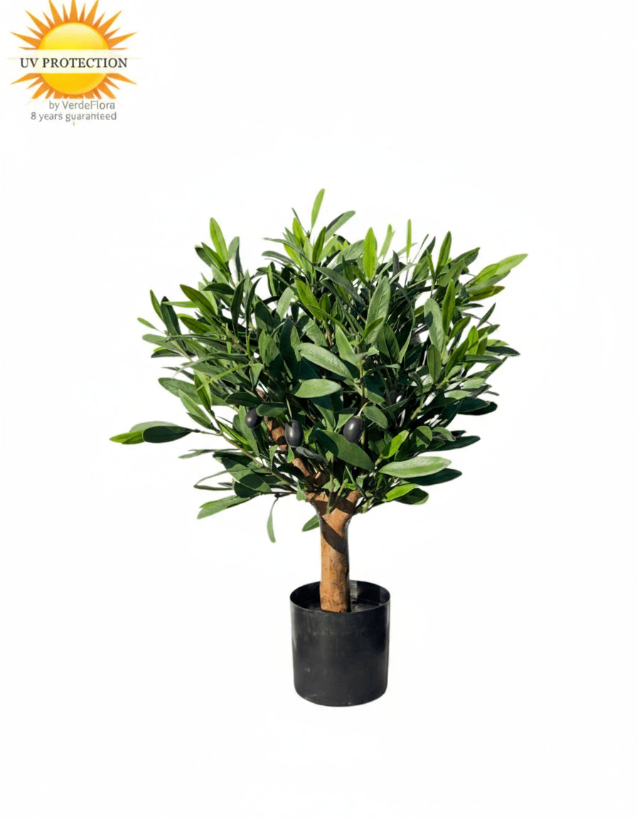 Kunstmatige olijfplant van 40 cm op een hardhouten steel met UV-bescherming.