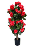Kunstmatige plantenzuil met rode geraniums, 120 cm hoog, UV-bestendig.
