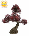 Kunstmatige Ming Aralia bonsai voor buiten in bordeauxrood met geteste UV-garantie.