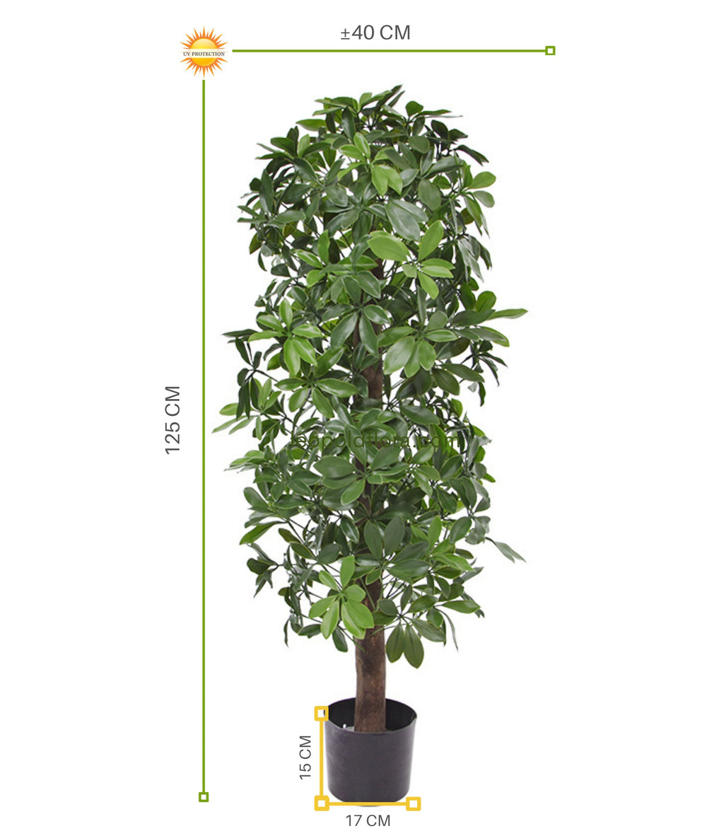 Tropische, UV-beschermde kunstplant Schefflera voor buiten, 120 cm