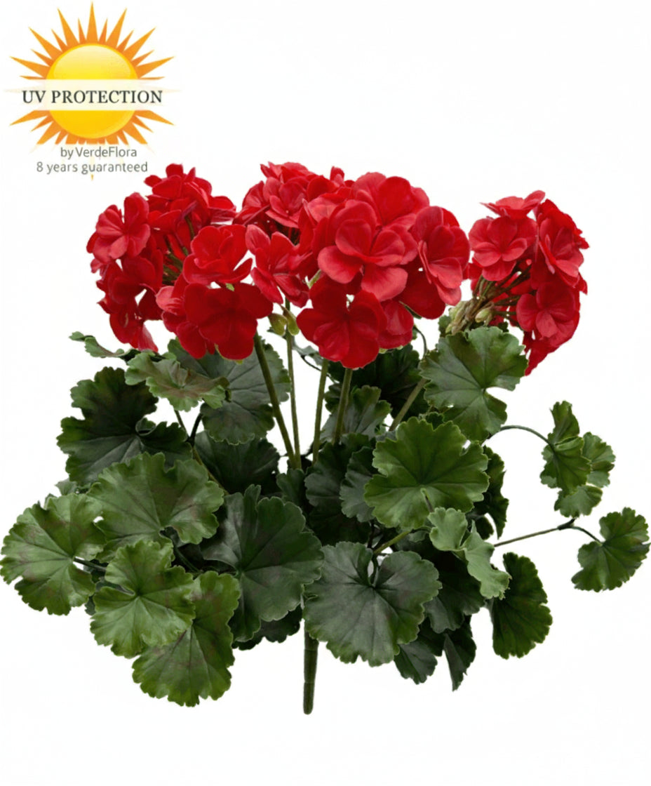 Extra lange rode, UV-bestendige kunstmatige geranium voor buiten, UV-bestendig.