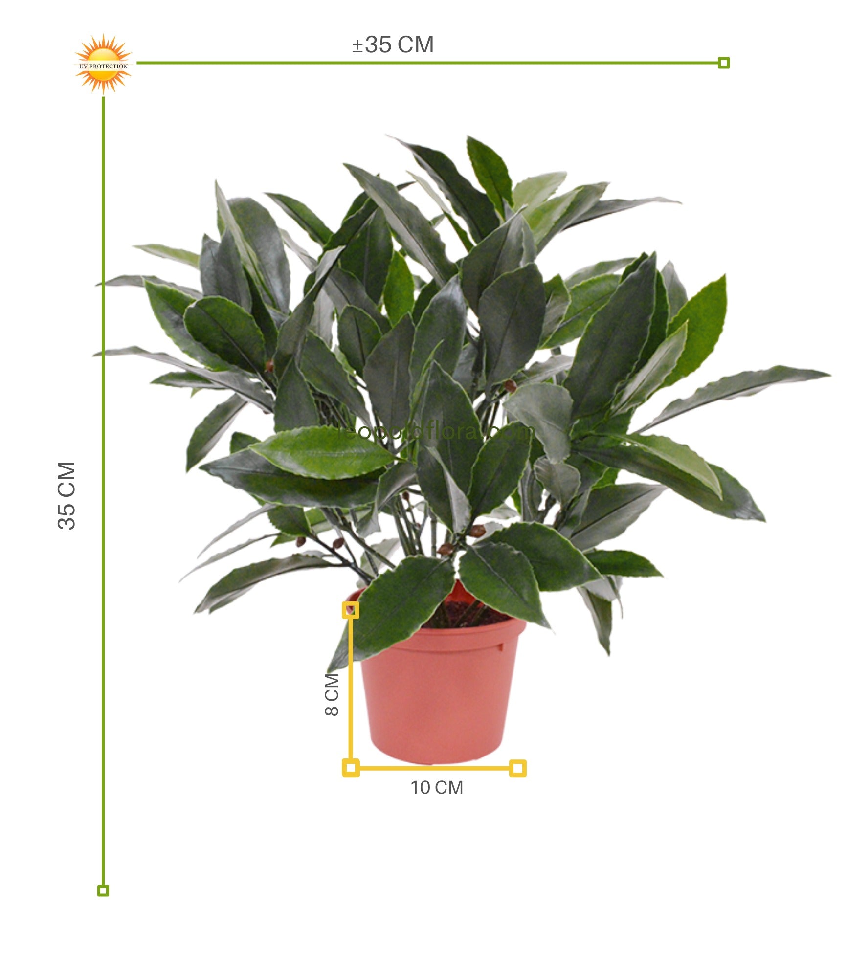 Kleine kunstmatige laurierplant in pot van 35 cm, UV-beschermd, geschikt voor buiten.
