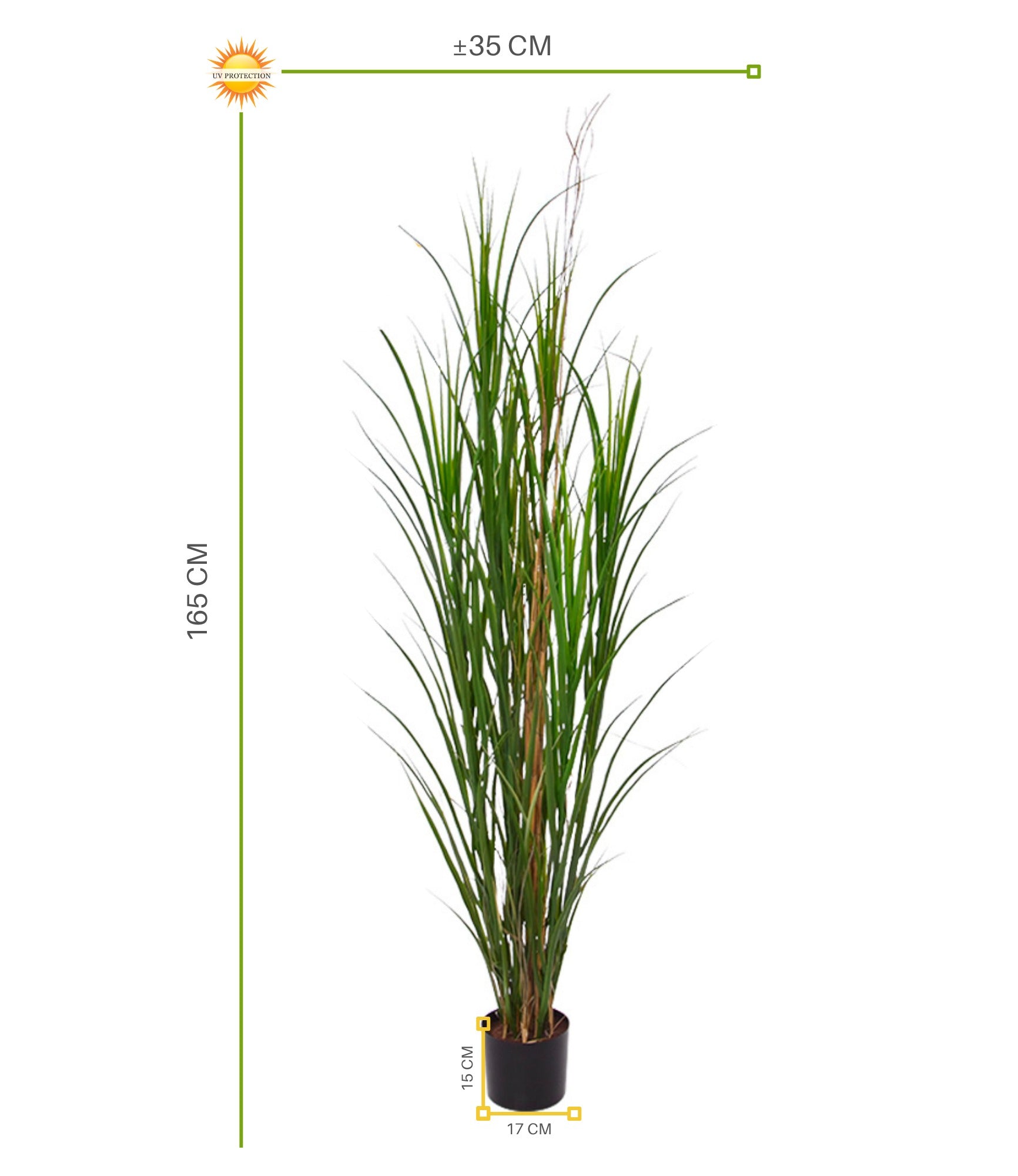 Kunstmatige rietplant voor buiten, 165 cm hoog, UV-beschermd.
