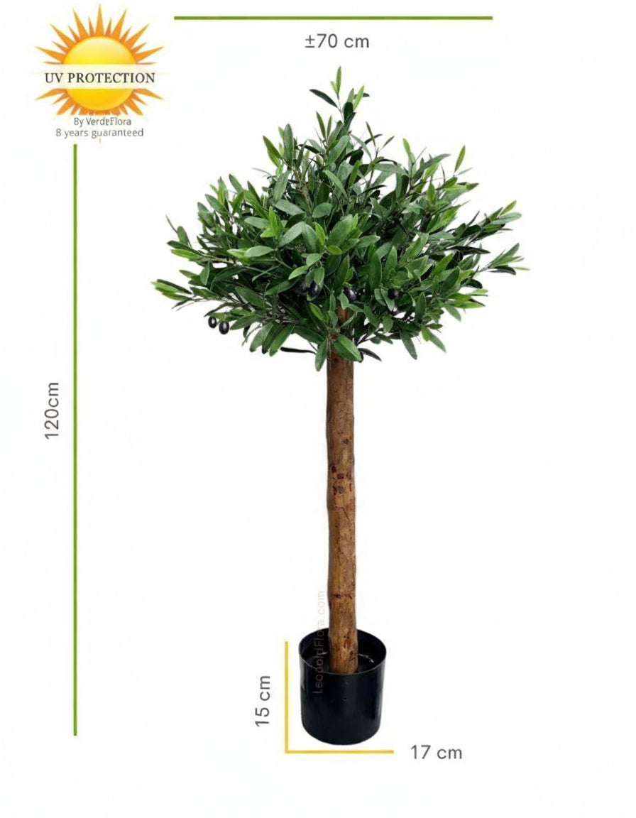 Kunstmatige olijfboom voor buiten op een steel van 120 cm, UV-bestendig.