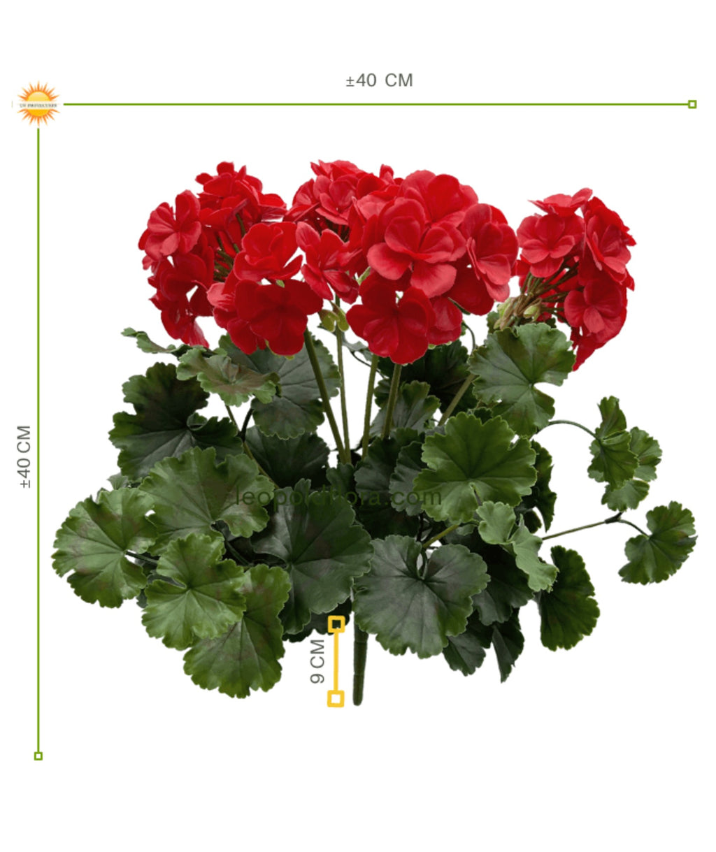 Extra lange rode, UV-bestendige kunstmatige geranium voor buiten, UV-bestendig.