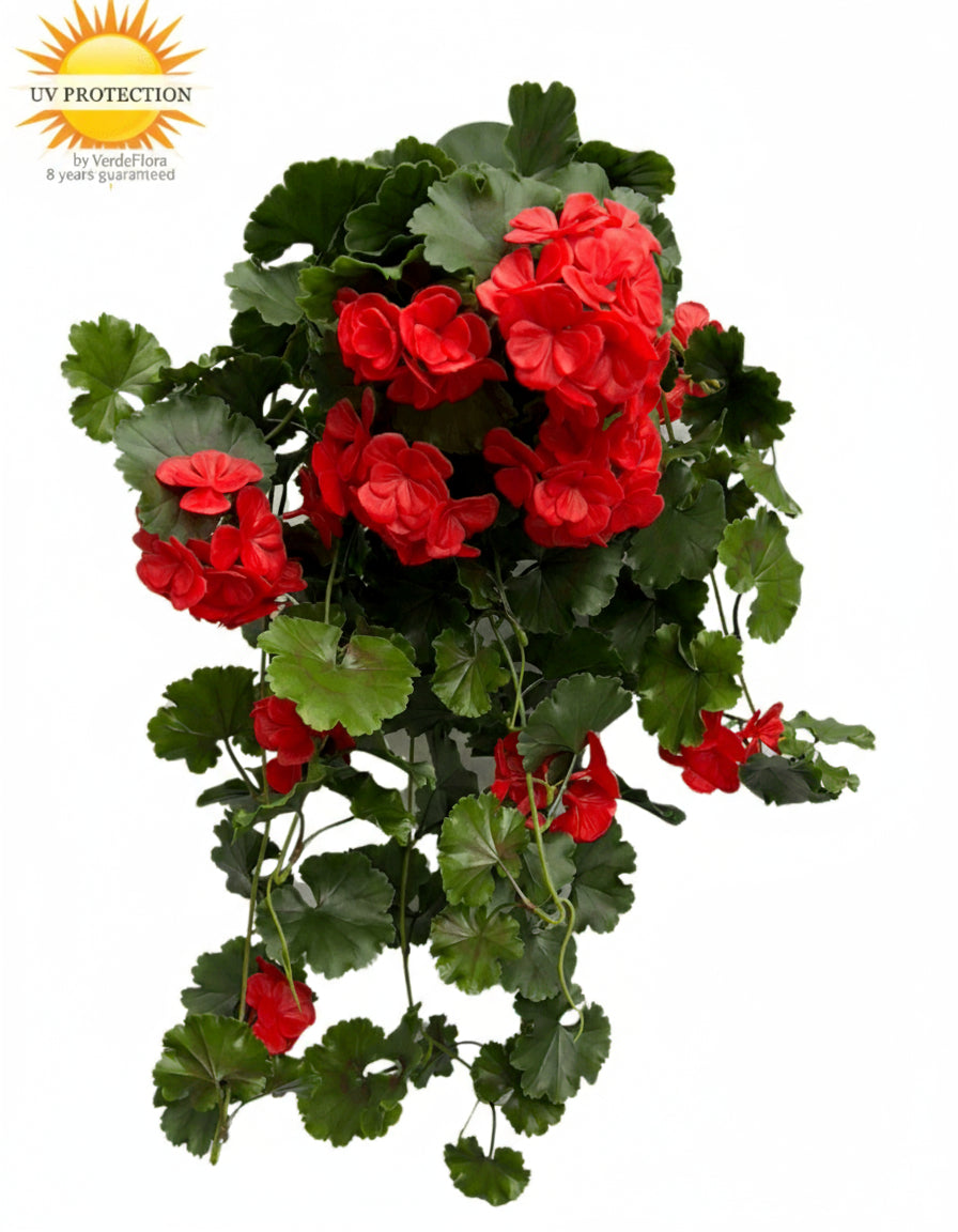 Kunstmatige hangende geranium voor buiten, 65 cm, UV-rood