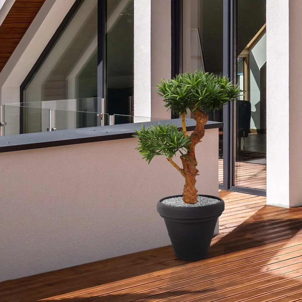Kunstmatige Podocarpus-plant voor buiten op een echte houten stam van 70 cm met UV-bescherming.